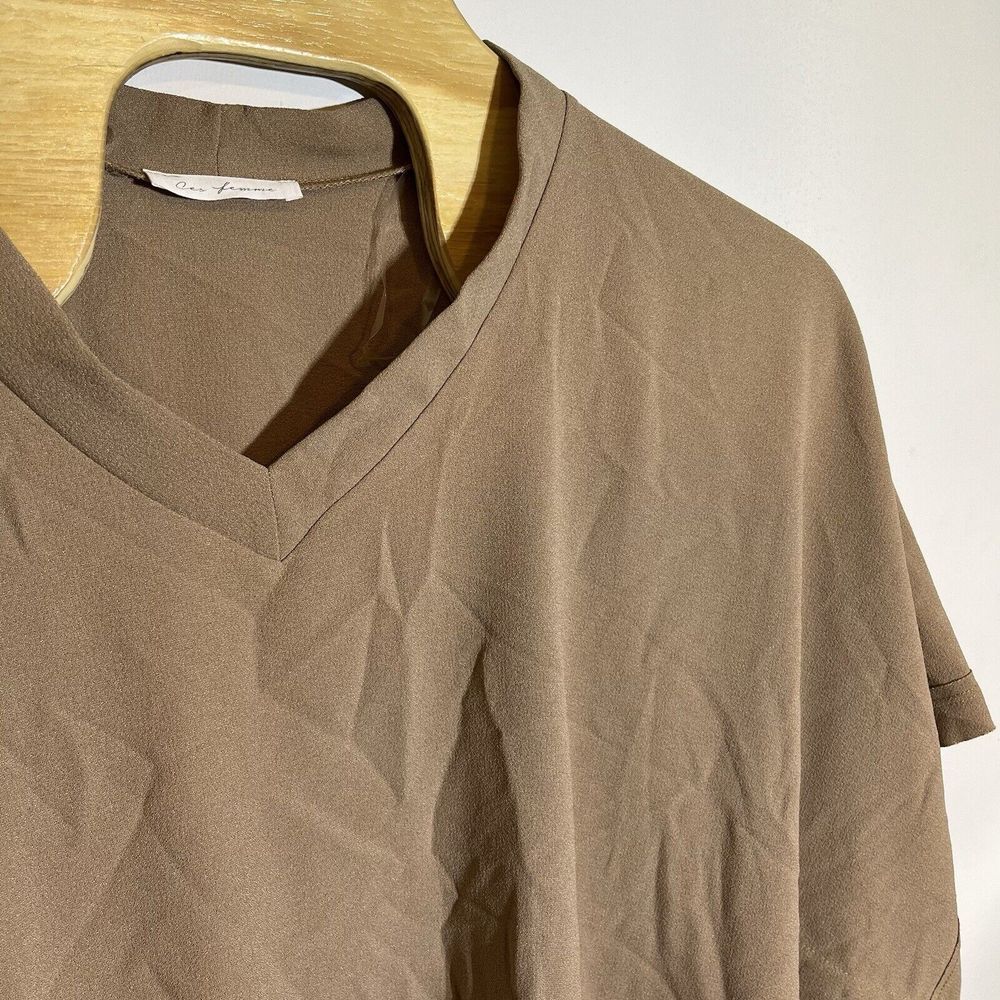Ces Femme Women's Large Tan V Neck Batwing Sleeve Blouse Poncho Boho Baggy Loose